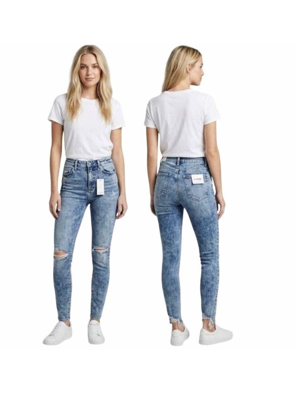 ⭐Womens Ankle Skinny Jeans 7/28 High Rise Acid Wash Blue Distressed Denim Pants⭐